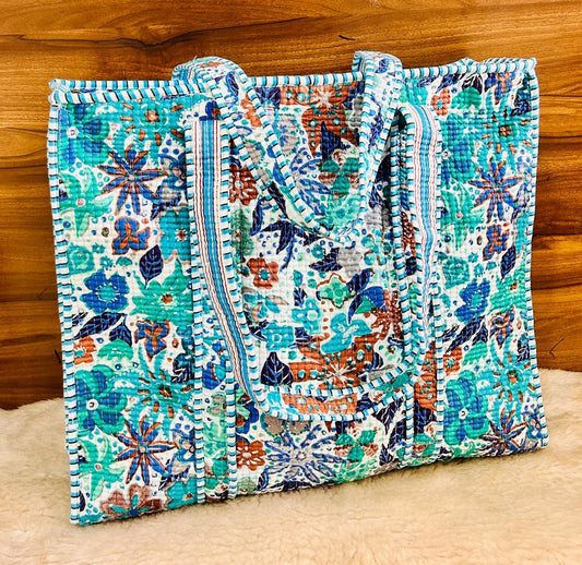 Quilted Tote Bag With Zip Closure